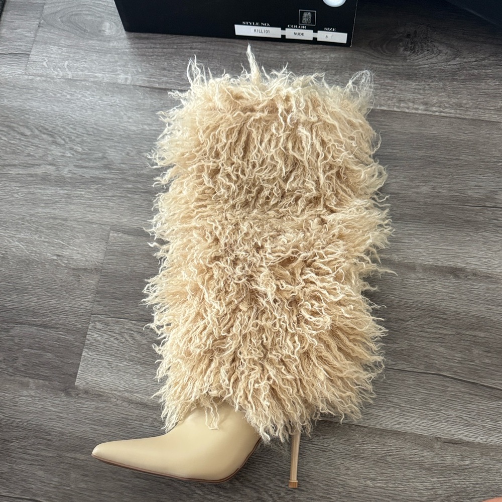 Fashion Nova Beige Heeled Boots - Picture 2 of 2